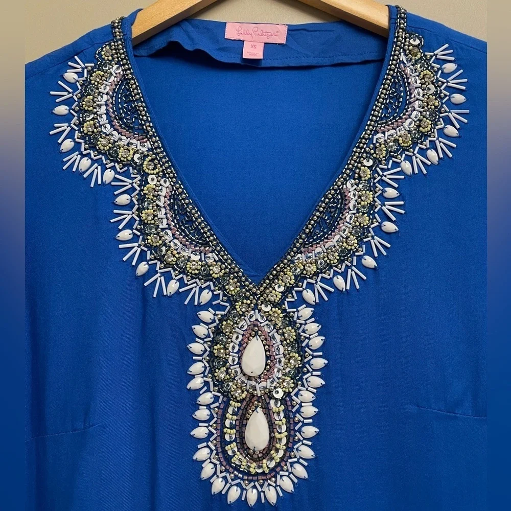 Lilly Pulitzer Braydon Tunic Top Embellished XS Blue - Picture 7 of 12